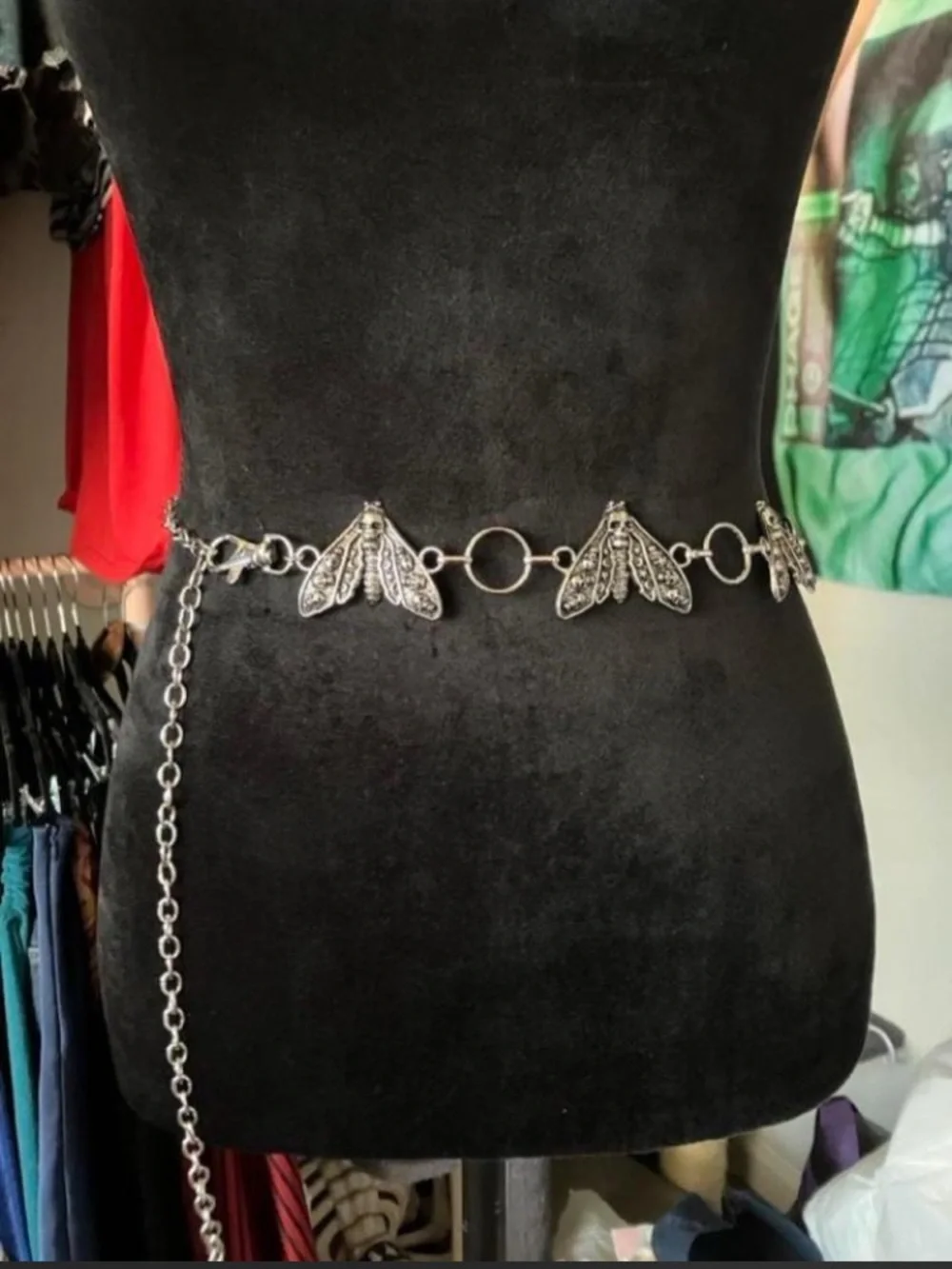 Silver Moth Motif Chain Waist Belt - Women Accessories